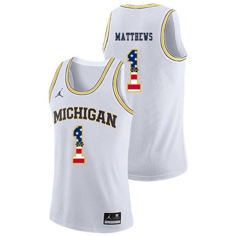 Michigan Wolverines Men's NCAA Charles Matthews #1 White Jordan Brand USA Flag College Basketball Jersey LDJ0249ZF